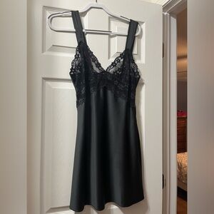 Brand New Princess Polly Black Satin Lace Mini Dress with Lace size 8